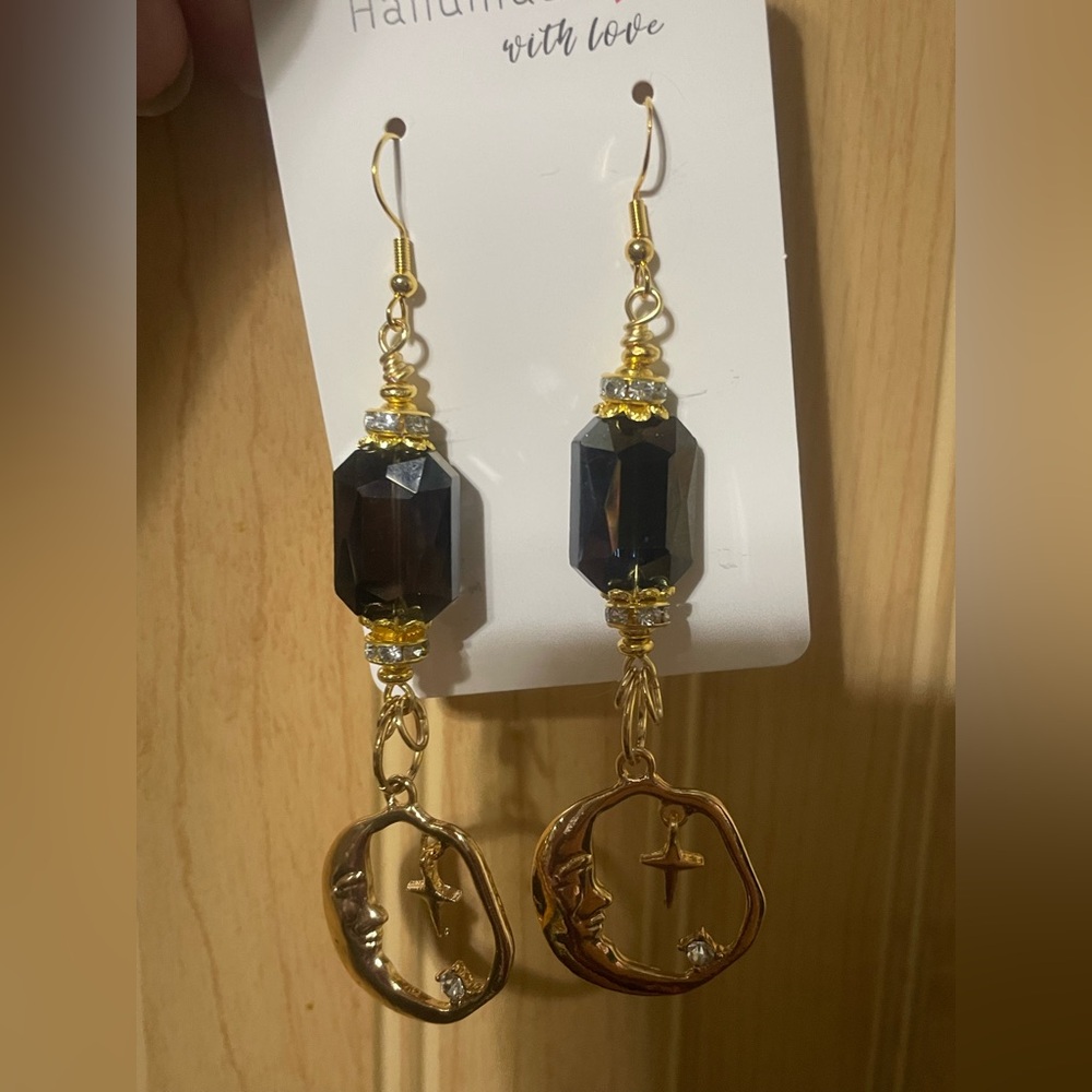 Glamorous Moon and Stars Hand Crafted Earrings - Picture 8 of 10